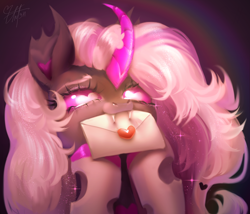 Size: 3500x3000 | Tagged: safe, artist:unt3n, oc, oc only, oc:lovebug, changeling, pony, bust, commission, letter, portrait, sketch, solo