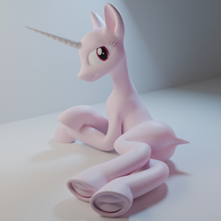 Size: 1920x1920 | Tagged: safe, artist:meng xin, pony, unicorn, 3d, 3d model, butt, dock, female, frog (hoof), hoofbutt, hooves, horn, long horn, looking at you, looking back, looking back at you, lying down, mare, solo, tail, underhoof