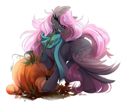 Size: 2773x2397 | Tagged: safe, artist:inspiredpixels, oc, pegasus, pony, clothes, female, mare, pumpkin, scarf, simple background, solo, transparent background