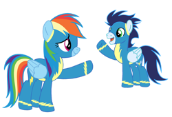 Size: 1280x868 | Tagged: safe, artist:soarindasher10, rainbow dash, soarin', pegasus, pony, clothes, female, male, mare, ship:soarindash, shipping, simple background, stallion, straight, transparent background, uniform, wonderbolts, wonderbolts uniform