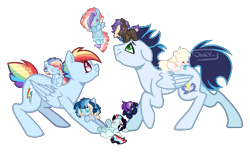 Size: 1029x625 | Tagged: safe, artist:ghostly-nightowl, rainbow dash, soarin', pegasus, pony, female, foal, male, mare, offspring, parent:rainbow dash, parent:soarin', parents:soarindash, ship:soarindash, shipping, simple background, stallion, straight, transparent background