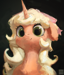 Size: 1553x1797 | Tagged: safe, artist:rvsd, oc, oc only, oc:noai, pony, unicorn, bust, female, floppy ears, freckles, horn, looking at you, mare, signature, smiling, smiling at you, solo