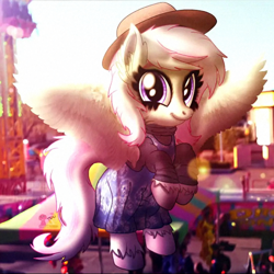 Size: 720x720 | Tagged: safe, artist:yourboimario, oc, oc only, oc:sweet shutter, pegasus, pony, g4, female, irl, looking at you, mare, photo, ponies in real life, smiling, smiling at you, solo, solo female, spread wings, wings