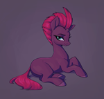 Size: 2100x2000 | Tagged: safe, artist:aquaticvibes, tempest shadow, pony, unicorn, g4, broken horn, cute, eyelashes, female, hooves, horn, lighting, looking at you, lying down, mare, missing cutie mark, pretty pretty tempest, prone, side view, simple background, smiling, smiling at you, solo, tempestbetes