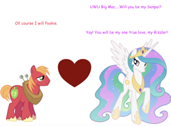 Size: 1846x1358 | Tagged: safe, big macintosh, princess celestia, g4, heart, shipping, simple background, smiling, white background