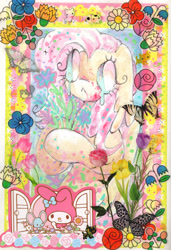 Size: 2048x3002 | Tagged: safe, artist:larvaecandy, fluttershy, butterfly, pegasus, pony, g4, flower, sanrio, solo