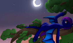 Size: 3206x1924 | Tagged: safe, artist:catcathry, oc, oc only, oc:purple hole, bat pony, moon