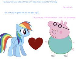 Size: 1691x1324 | Tagged: safe, rainbow dash, g4, comic sans, daddy pig, heart, peppa pig, shipping, simple background, trolling, white background