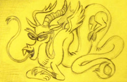 Size: 600x388 | Tagged: safe, artist:raveneesimo, discord, draconequus, pencil drawing, sketch, solo, tongue out, traditional art