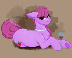 Size: 1946x1576 | Tagged: safe, artist:decemberbreeze, berry punch, berryshine, g4, alcohol, ear piercing, earring, glass, jewelry, necklace, pearl necklace, piercing, solo, wine, wine glass