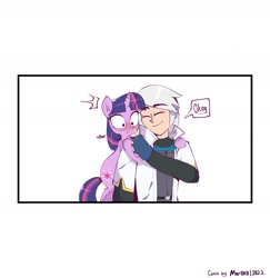 Size: 1932x1988 | Tagged: safe, artist:mar0x8, twilight sparkle, human, pony, unicorn, g4, horn, simple background, speech bubble, text, white background