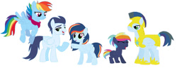 Size: 750x291 | Tagged: safe, artist:kitkat7532, rainbow dash, soarin', pegasus, pony, female, filly, foal, male, mare, offspring, parent:rainbow dash, parent:soarin', parents:soarindash, ship:soarindash, shipping, stallion, straight