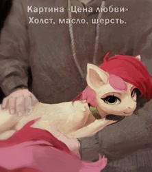 Size: 1916x2160 | Tagged: safe, artist:rvsd, roseluck, earth pony, human, pony, g4, behaving like a cat, collar, commission, commissioner:doom9454, cute, cyrillic, duo, pet tag, petting, ponified animal photo, pony pet, rosepet, russian, translated in the description