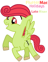 Size: 653x846 | Tagged: safe, artist:princess-paige-place-of-fun, oc, oc only, oc:late riser, pegasus, pony, series:fm holidays, character name, colt, foal, male, offspring, parent:big macintosh, parent:fluttershy, parents:fluttermac, simple background, smiling, solo, spread wings, transparent background, unshorn fetlocks, wings