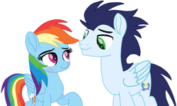 Size: 1280x764 | Tagged: safe, artist:soarindasher10, rainbow dash, soarin', pegasus, pony, g4, blushing, duo, female, looking at each other, looking at someone, male, mare, movie accurate, ship:soarindash, shipping, simple background, smiling, smiling at each other, stallion, straight, transparent background