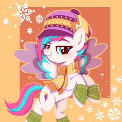 Size: 608x606 | Tagged: safe, artist:ghots_of_anarchy, zipp storm, pegasus, pony, g4, g5, my little pony: make your mark, winter wishday, christmas, clothes, concave belly, female, g5 to g4, generation leap, holiday, looking at you, mare, passepartout, solo, winter outfit