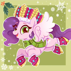 Size: 608x607 | Tagged: safe, artist:ghots_of_anarchy, pipp petals, pegasus, pony, g4, g5, my little pony: make your mark, winter wishday, adorapipp, clothes, cute, female, g5 to g4, generation leap, looking at you, mare, passepartout, solo, winter outfit