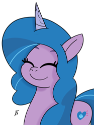 Size: 2491x3331 | Tagged: safe, artist:frownfactory, izzy moonbow, pony, unicorn, g4, g5, eyes closed, female, horn, simple background, smiling, solo, transparent background