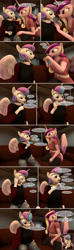 Size: 1440x4897 | Tagged: safe, artist:spud, princess cadance, princess flurry heart, anthro, comic:unlikely valentine, g4, 3d, blushing, choker, comic, conversation, eating, embarrassed, food, implied incest, indoors, leaning forward, living room, looking at each other, looking at someone, oh crap face, pizza, sitting, source filmmaker, speech bubble, talking