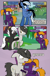 Size: 1920x2948 | Tagged: safe, artist:alexdti, oc, oc only, oc:bass sparks, oc:purple creativity, oc:shadow gear, oc:thistle tube, earth pony, pegasus, pony, unicorn, comic:quest for friendship retold, glasses, horn, male, scrunchy face, stallion