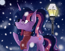 Size: 3640x2840 | Tagged: safe, artist:krymak, twilight sparkle, unicorn, horn, night, snow