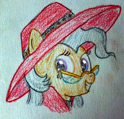 Size: 2337x2240 | Tagged: safe, artist:mildgyth, gameloft, mayor mare, pony, g4, carmen sandiego, gameloft interpretation, hat, solo, traditional art