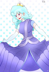 Size: 1280x1892 | Tagged: safe, artist:film77asq, oc, oc only, oc:jemima sparkle, human, equestria girls, g4, breasts, busty oc, clothes, crown, curtsey, cute, dress, evening gloves, female, gloves, gown, jewelry, long gloves, ocbetes, princess, princess costume, princess dress, regalia, solo