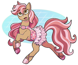 Size: 2394x1998 | Tagged: safe, artist:vkyw, barely pony related, bridget (wild manes), clothes, hoof shoes, looking up, open mouth, partially transparent background, saddle, skirt, solo, tack, tail, wild manes