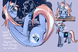 Size: 2048x1365 | Tagged: safe, artist:dmitrymemovznok, oc, oc only, oc:laura (junosartz), pony, unicorn, g4, bag, book, horn, moon, saddle bag, solo