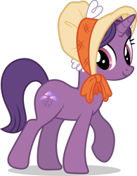 Size: 4696x6007 | Tagged: safe, artist:firlin123, paraviolet, pony, unicorn, a hearth's warming tail, g4, my little pony: friendship is magic, .svg available, absurd resolution, background pony, bonnet, cute, female, horn, looking back, mare, raised leg, simple background, smiling, solo, svg, transparent background, vector, walking