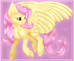 Size: 2502x2064 | Tagged: safe, artist:remorydracopuppis, fluttershy, pegasus, pony, female, mare, pink background, simple background, solo