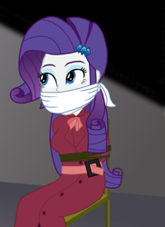 Size: 411x565 | Tagged: safe, artist:robukun, rarity, human, equestria girls, g4, bondage, bound and gagged, cloth gag, detective rarity, gag, humanized