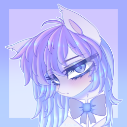 Size: 1246x1248 | Tagged: safe, artist:_spacemonkeyz_, oc, oc only, oc:monday, bat pony, pony, bowtie, bust, eye clipping through hair, eyebrows, eyebrows visible through hair, female, mare, passepartout, portrait, solo