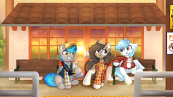 Size: 3840x2160 | Tagged: safe, artist:lbrcloud, oc, oc only, earth pony, pegasus, pony, autumn, earth pony oc, outdoors, pegasus oc, trio