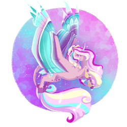 Size: 2448x2448 | Tagged: safe, artist:oneiria-fylakas, princess cadance, alicorn, pony, g4, alternate design, colored hooves, colored wings, curved horn, eyes closed, female, flying, gradient wings, hooves, horn, leonine tail, mare, multicolored wings, partially transparent background, solo, spread wings, tail, wings