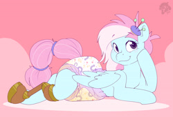 Size: 5000x3392 | Tagged: safe, artist:cuddlehooves, edit, kerfuffle, pegasus, pony, g4, amputee, blushing, cute, diaper, diaper fetish, female, fetish, lying down, mare, missing cutie mark, non-baby in diaper, poofy diaper, prone, prosthetic leg, prosthetic limb, prosthetics, smiley face, wet diaper