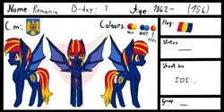 Size: 750x375 | Tagged: safe, artist:creampaint12, bat pony, pony, nation ponies, ponified, reference sheet, romania, solo