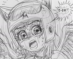 Size: 1524x1235 | Tagged: safe, rainbow dash, pegasus, pony, anime, helmet, shocked, shocked expression, speed racer, sweat, traditional art