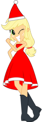 Size: 1256x3565 | Tagged: safe, artist:cartoonmasterv3, applejack, human, equestria girls, g4, advent calendar, bare shoulders, boots, christmas, christmas 2024, clothes, costume, hat, holiday, santa claus, santa costume, santa hat, shoes, simple background, sleeveless, solo, strapless, transparent background