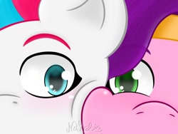 Size: 1024x768 | Tagged: safe, artist:naye_livelife, pipp petals, zipp storm, pegasus, pony, g5, cheek squish, cheek to cheek, close-up, duo, duo female, female, mare, royal sisters (g5), siblings, sisters, squishy cheeks