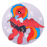 Size: 2400x2400 | Tagged: safe, artist:alunedoodle, oc, oc only, oc:gaffy, pegasus, pony, belly, clothes, drawing, ear fluff, female, mare, midriff, palette, shirt, shorts, smiling, solo, spread wings, three toned mane, underhoof, wings