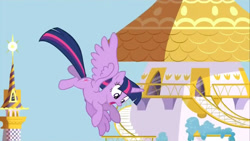 Size: 1280x720 | Tagged: safe, screencap, twilight sparkle, alicorn, g4, my little pony: friendship is magic, princess twilight sparkle (episode), canterlot, flying, solo, twilight sparkle (alicorn)