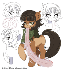 Size: 4000x4500 | Tagged: safe, artist:tonguetiedpony, oc, oc:zahra, earth pony, pony, clothes, colored, concept art, drool, drool string, female, impossibly long tongue, long tongue, looking at you, mare, outline, prehensile tongue, scarf, tongue out, tongue play