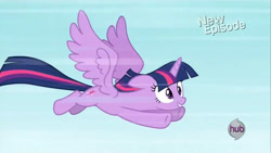 Size: 1280x720 | Tagged: safe, screencap, twilight sparkle, alicorn, g4, my little pony: friendship is magic, princess twilight sparkle (episode), female, flying, hub logo, logo, solo, the hub, twilight sparkle (alicorn)