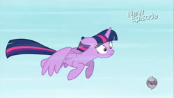 Size: 1280x720 | Tagged: safe, screencap, twilight sparkle, alicorn, g4, my little pony: friendship is magic, princess twilight sparkle (episode), female, flying, hub logo, logo, solo, the hub, twilight sparkle (alicorn)