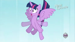 Size: 1280x720 | Tagged: safe, twilight sparkle, alicorn, g4, my little pony: friendship is magic, princess twilight sparkle (episode), falling, female, flying, hub logo, logo, solo, the hub, twilight sparkle (alicorn)