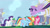 Size: 1280x720 | Tagged: safe, screencap, applejack, fluttershy, pinkie pie, rainbow dash, rarity, spike, twilight sparkle, alicorn, dragon, earth pony, pegasus, pony, unicorn, g4, my little pony: friendship is magic, princess twilight sparkle (episode), season 4, canterlot, female, flying, horn, hub logo, logo, male, mane seven, mane six, outdoors, the hub, twilight sparkle (alicorn), wingless spike