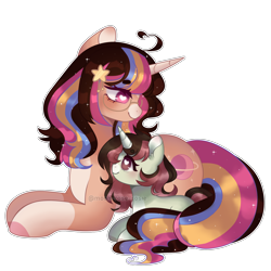 Size: 2000x2000 | Tagged: safe, artist:moon-rose-rosie, oc, oc only, oc:melanie (moon-rose-rosie), oc:natalia, pony, unicorn, duo, female, filly, foal, heart, heart eyes, horn, lying down, mare, prone, simple background, transparent background, wingding eyes