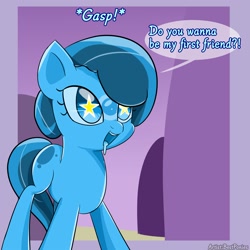 Size: 2000x2000 | Tagged: safe, artist:bestponies, oc, oc only, oc:gooey gum, goo, goo pony, monster pony, original species, pony, cute, dialogue, drool, drool string, female, filly, foal, gasp, offscreen character, open mouth, open smile, smiling, solo, starry eyes, wingding eyes