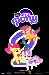 Size: 419x641 | Tagged: safe, artist:keroncaton3, apple bloom, scootaloo, sweetie belle, g4, 2027, columbia pictures, cutie mark crusaders, fake, fake movie poster, hasbro, hasbro logo, having fun, idea wiki, ideas wiki, logo, looking at each other, looking at someone, movie poster, my little pony logo, scooter, sequel, smiling, smiling at each other, sony, title